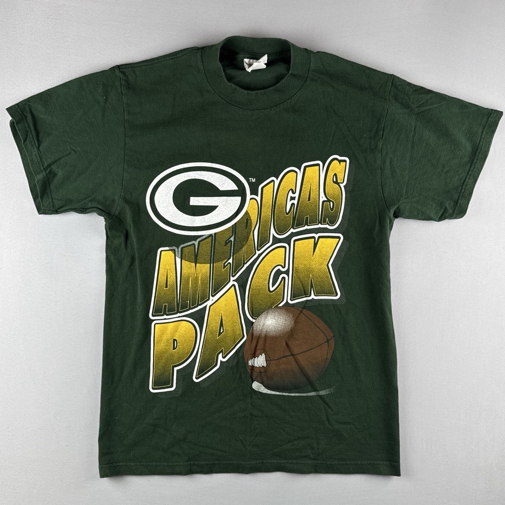 Vintage 90s Green Bay Packers Football T Shirt Big Logo Spellout USA M